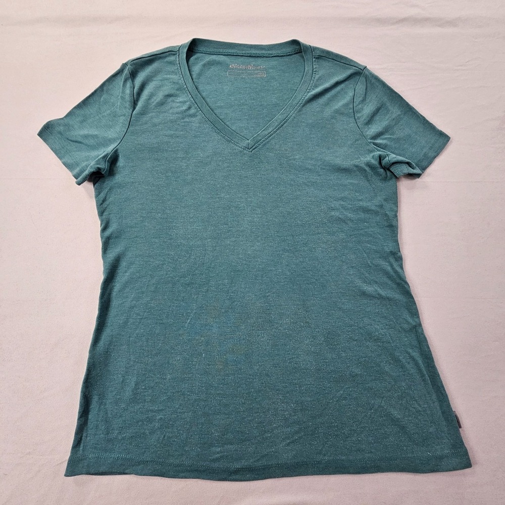 Eddie Bauer Green Short Sleeve Cotton Blend V-Neck T-Shirt Women's L
